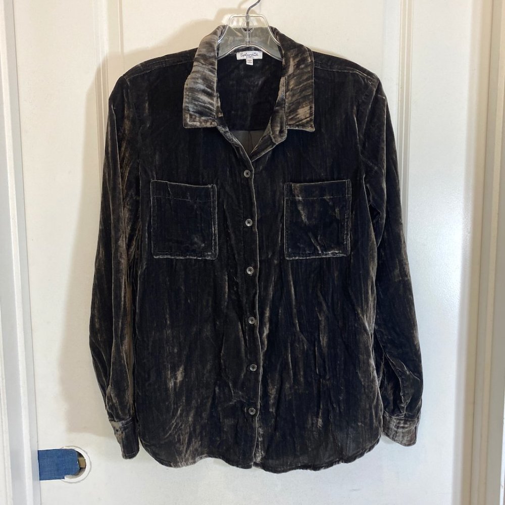 Splendid Gray Velvet Button Down Long Sleeve Shir… - image 1